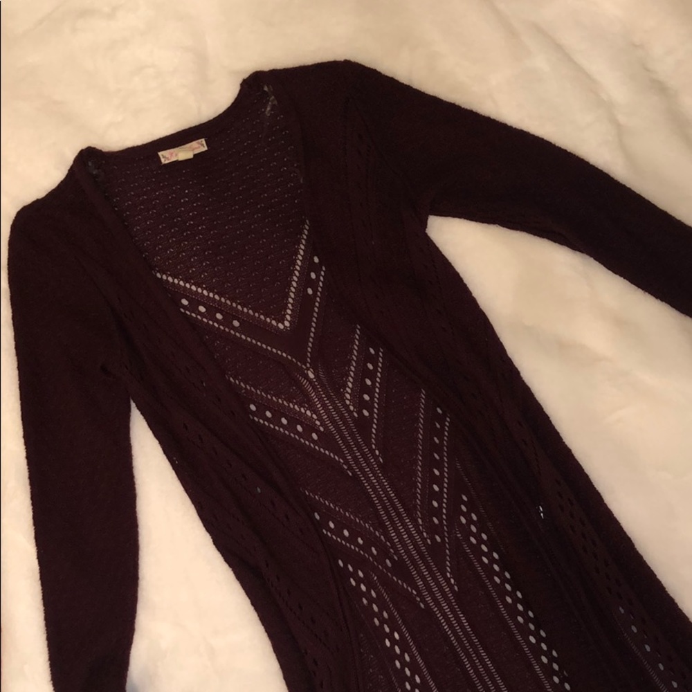 Maroon Bohemian long knit cardigan
